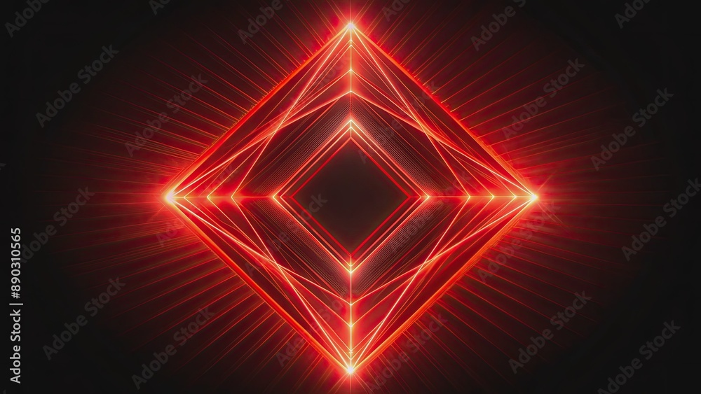 Vibrant red glowing lines form a dynamic diamond-shaped design on a black background, providing ample copy space for text or logos in a futuristic aesthetic. Vibrant red glowing lines form a dynamic diamond-shaped design on a black background, providing ample copy space for text or logos in a futuristic aesthetic.