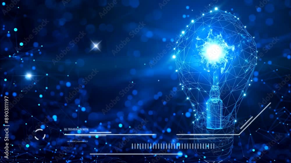 Lightbulb hologram with blue explosion energy. Seamless looping time-lapse 4k video animation background Lightbulb hologram with blue explosion energy. Seamless looping time-lapse 4k video animation background