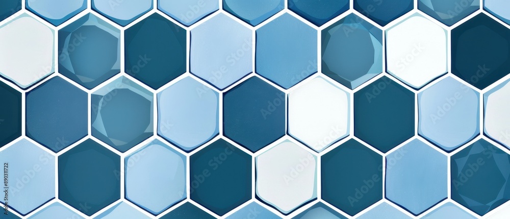 Hexagon pattern, geometric blue and white, flat design illustration
