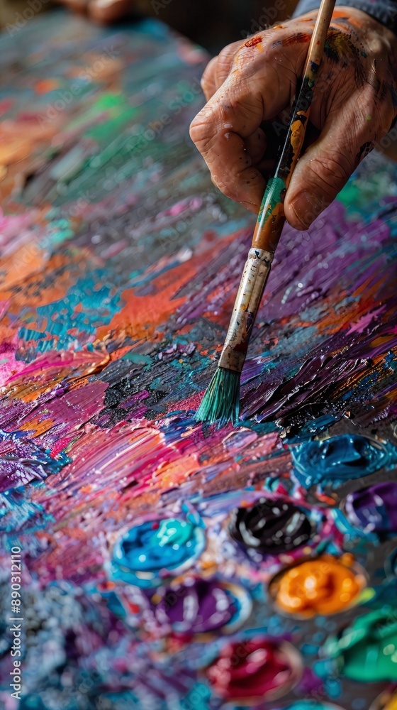 a person holding a paintbrush and painting on a canvas