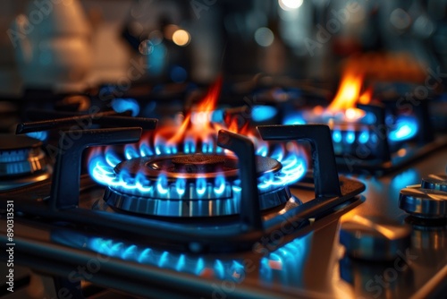 Closeup of gas stove in a modern kitchen