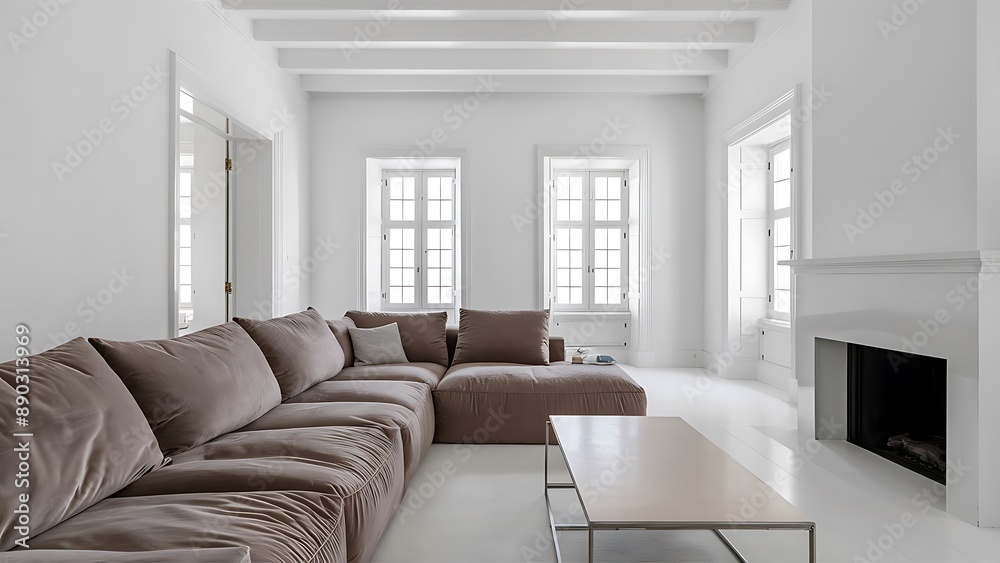 White living room with taupe sofa White living room with taupe sofa