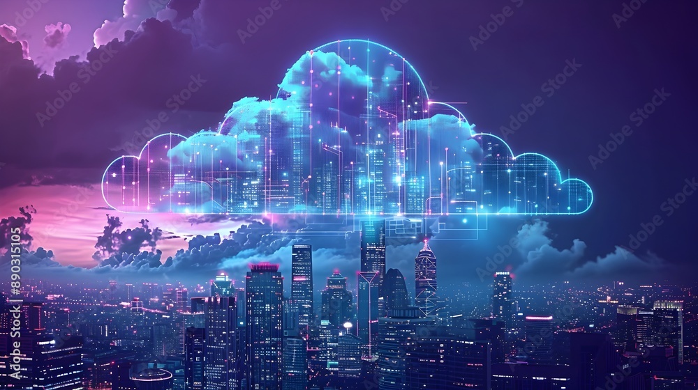 Futuristic Cloud Enabled Smart City Skyline with Advanced Connectivity and Infrastructure