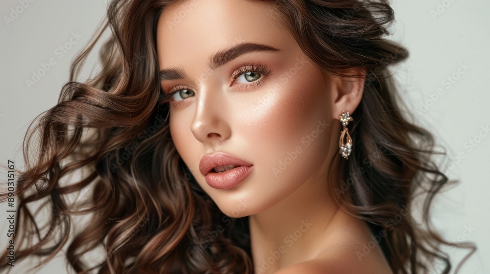 Beautiful Woman with Wavy Hair and Earrings Beautiful Woman with Wavy Hair and Earrings