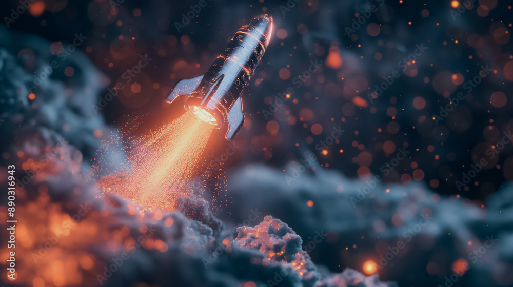 AI illustration of a rocket flying, bitcoin graph rising, and growing lines representing successful financial trends. AI illustration of a rocket flying, bitcoin graph rising, and growing lines representing successful financial trends.