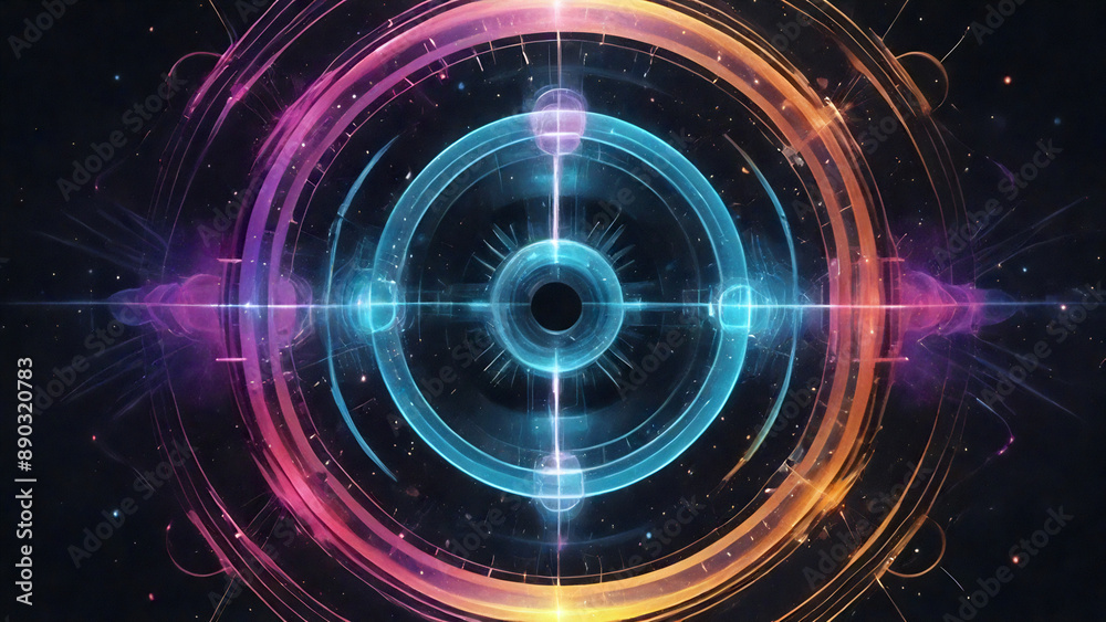 Translucent glowing circles on a dark background for science fiction themed poster Translucent glowing circles on a dark background for science fiction themed poster
