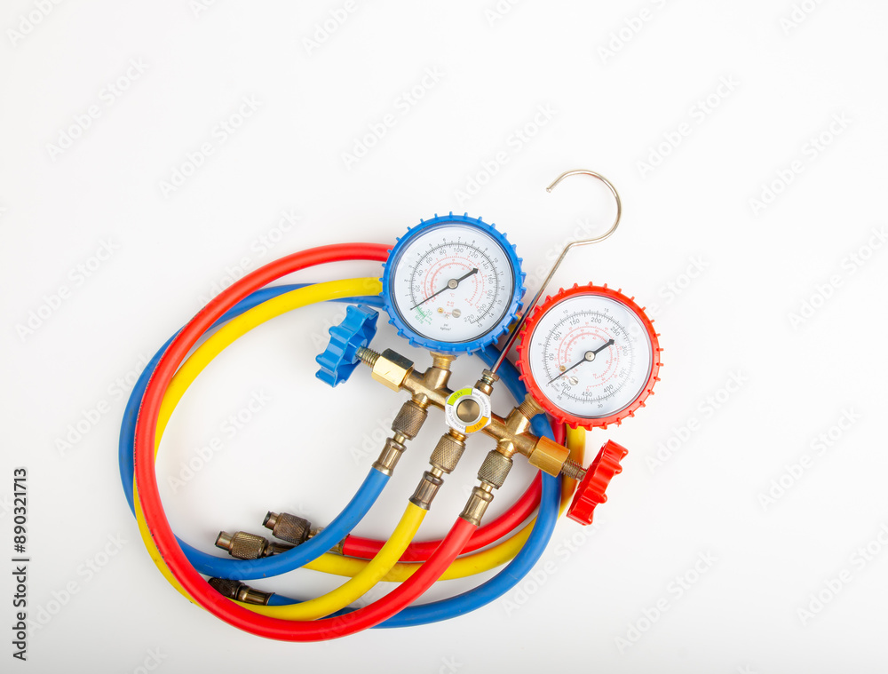 Fototapeta premium Air Conditioning Refrigerant Pressure Gauges set isolate on white background.