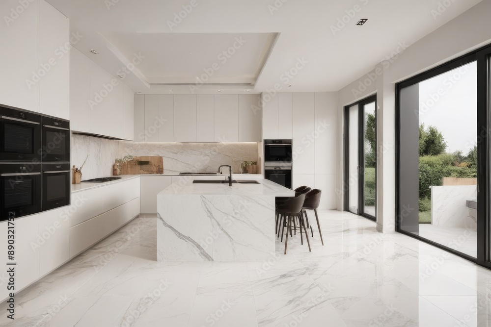 Fototapeta premium Luxury white modern marble kitchen