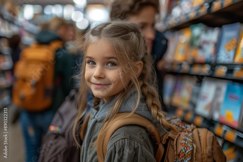 Young Girl Smiles While Shopping For Books In Bookstore