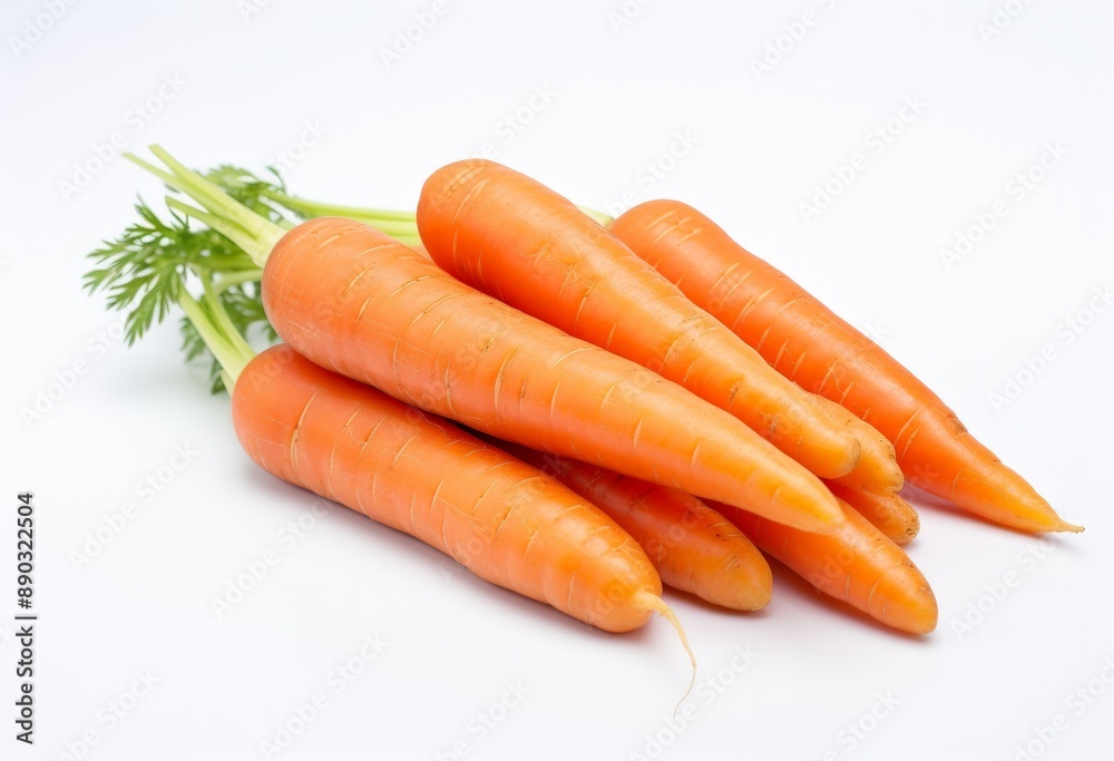 Fresh Carrots with Green Tops on White Background Fresh Carrots with Green Tops on White Background