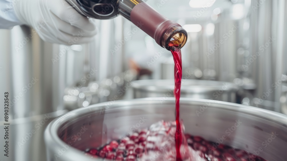 High-tech wine factory, detailed image of the filling process, stainless steel machinery, clean environment, ultra HD, vibrant colors High-tech wine factory, detailed image of the filling process, stainless steel machinery, clean environment, ultra HD, vibrant colors
