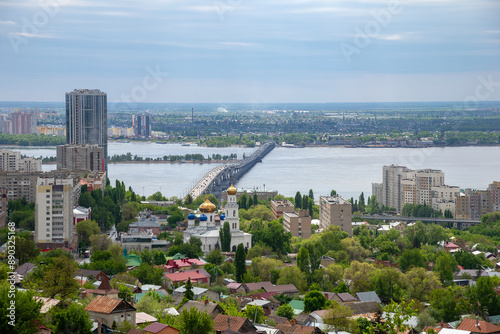 Bridge over the Volga River between the satellite cities of Saratov and Engels, Russia #890325168