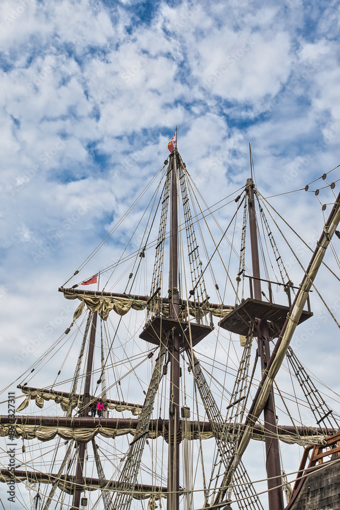 Tall ship masts and rigging in Whitby, North Yorkshire