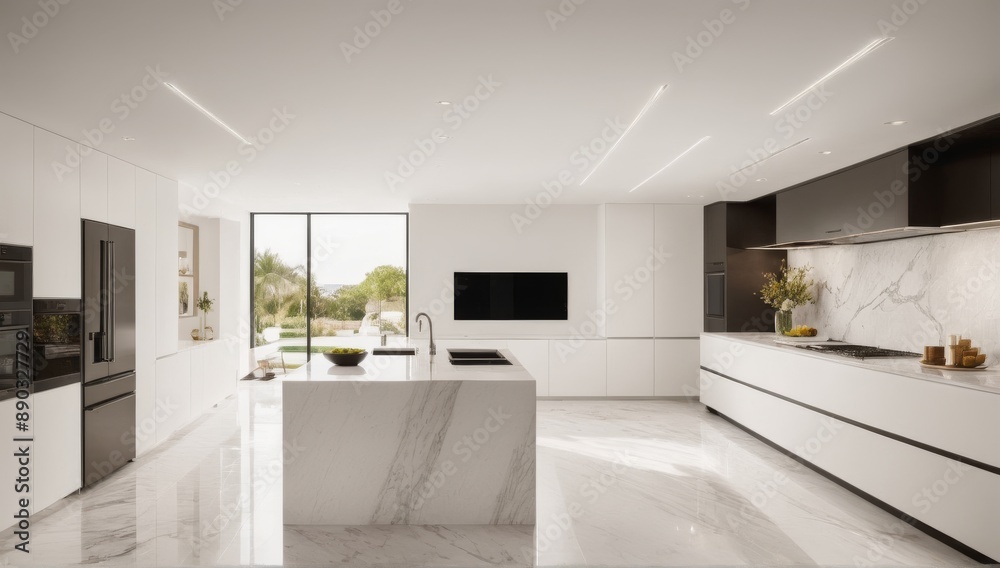 custom made wallpaper toronto digitalFunctional Modern Kitchen with Sophisticated Appliances and White Marble Countertops