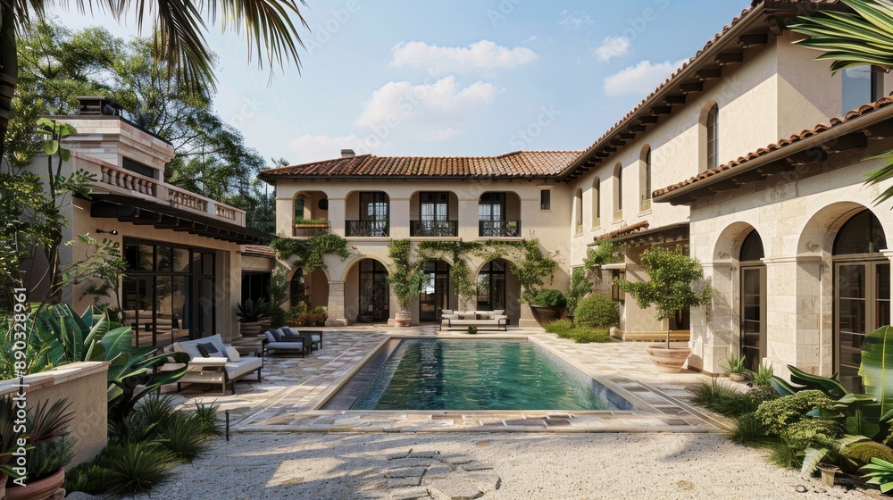 Obraz premium Mediterranean Villa with Courtyard 