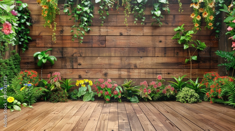 Garden with Wooden Background Garden with Wooden Background