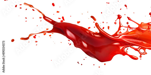 Abstract red ketchup splash on colorful background isolated on transparent background