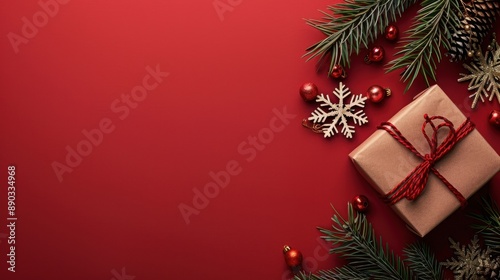 Christmas Gift with Pine and Decorations
