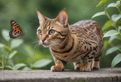 Wallpaper Mural  A mischievous Bengal cat stalking a butterfly.  Torontodigital.ca