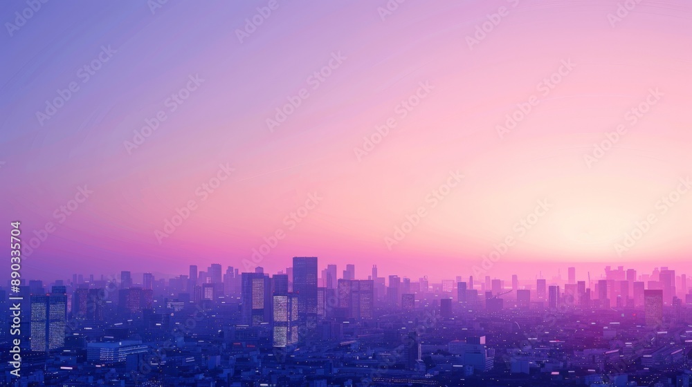 A city skyline at dusk with a vibrant gradient sky A city skyline at dusk with a vibrant gradient sky