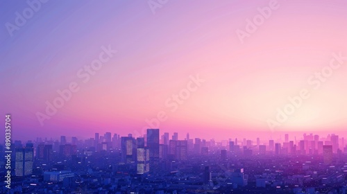 A city skyline at dusk with a vibrant gradient sky