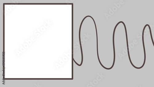 A wavy line, or wire, extends from the large square frame at the side of the image. photo