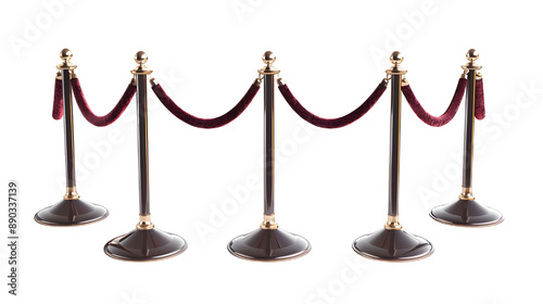Gold and Red Velvet Rope Stanchions isolated on transparent background