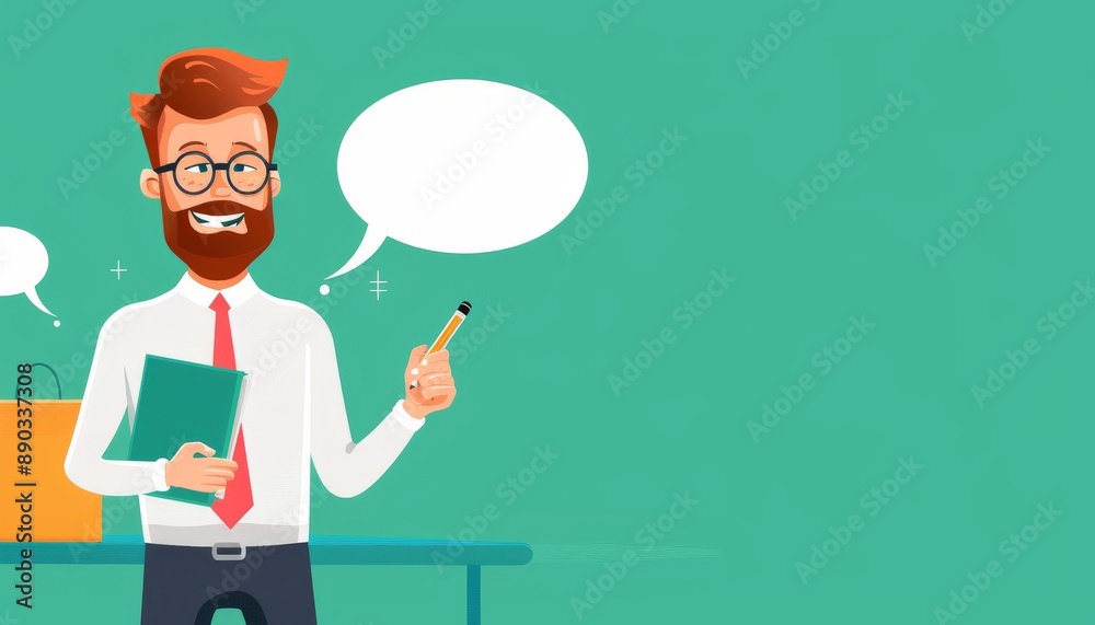 Smiling man with glasses pointing with pencil Smiling man with glasses pointing with pencil