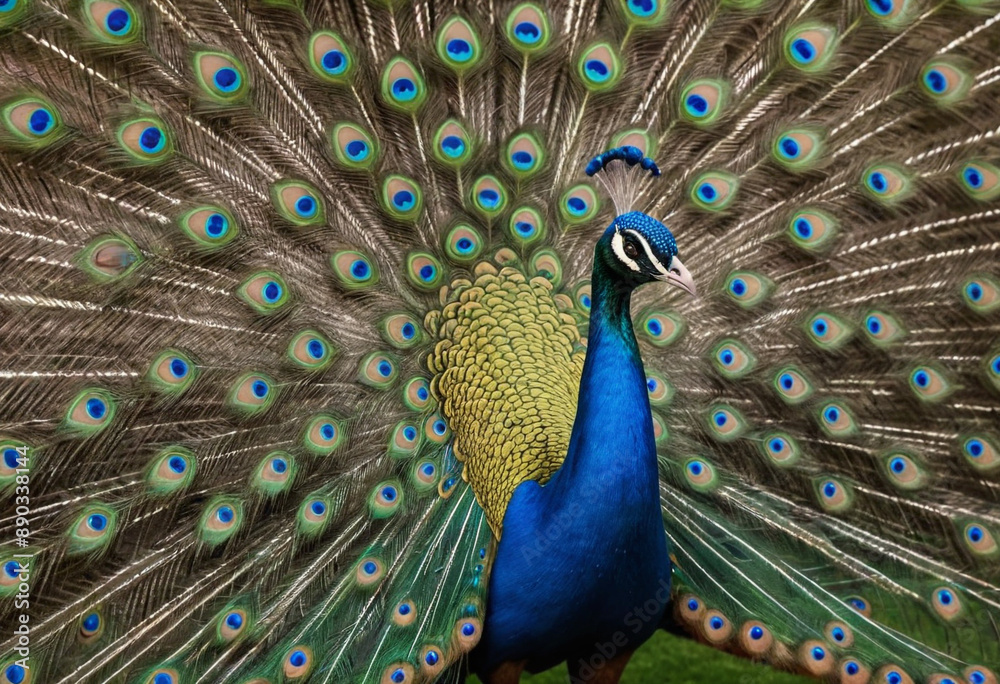 Obraz premium A majestic peacock displaying its colorful feathers.