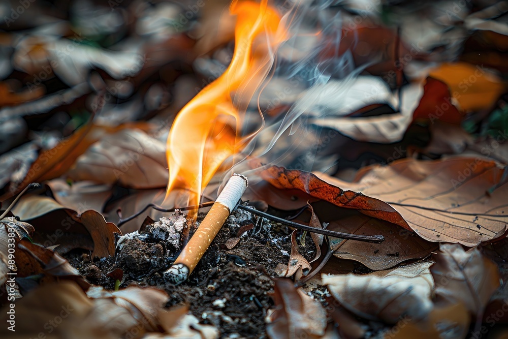 Cigarette Igniting Dry Foliage Cigarette Igniting Dry Foliage