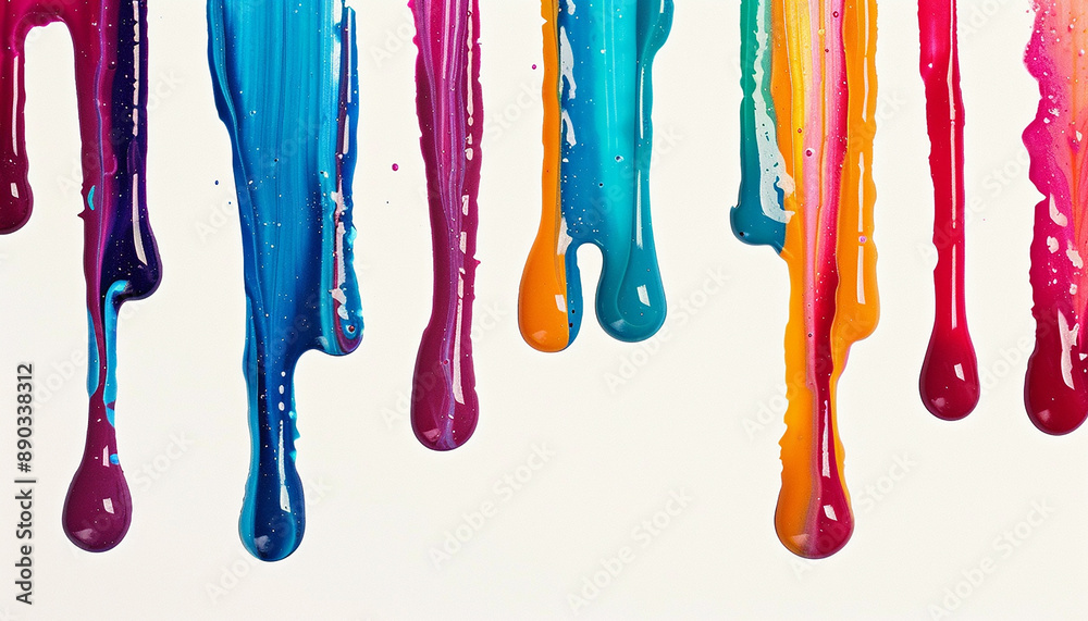 various colors of paint dripping on white background generated.AI various colors of paint dripping on white background generated.AI