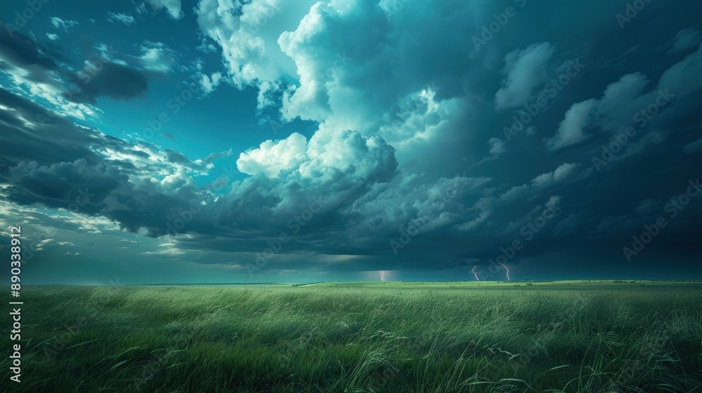 A field of grass with a stormy sky in the background A field of grass with a stormy sky in the background