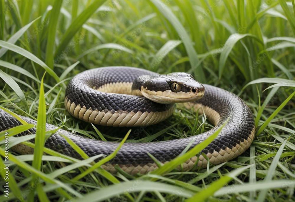 A playful snake slithering through the grass. A playful snake slithering through the grass.