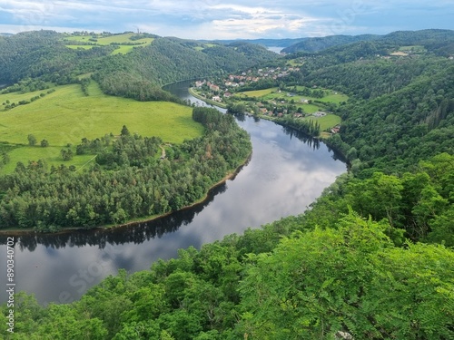 View of Vltava river horseshoe shape meander from Solenice viewpoint, Czech Republic
