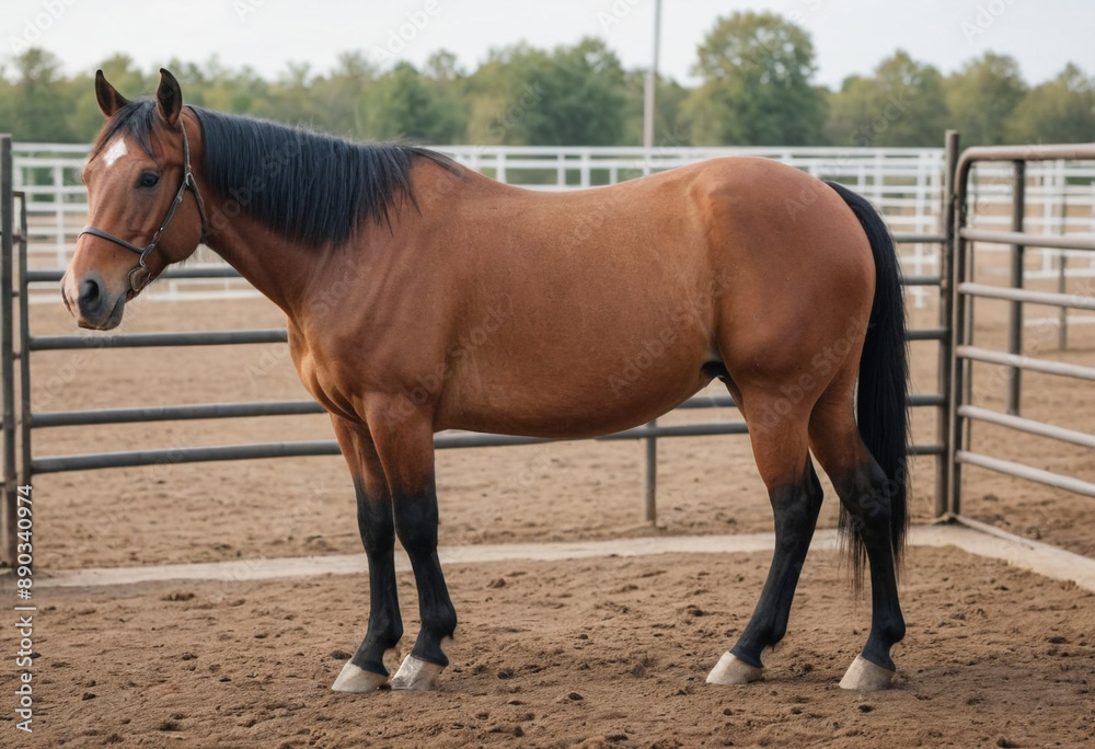 A loyal Quarter Horse standing patiently in a corral. A loyal Quarter Horse standing patiently in a corral.