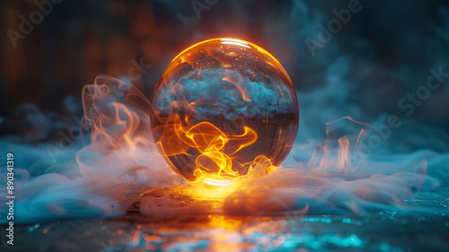 Beautiful crystal ball with smoke