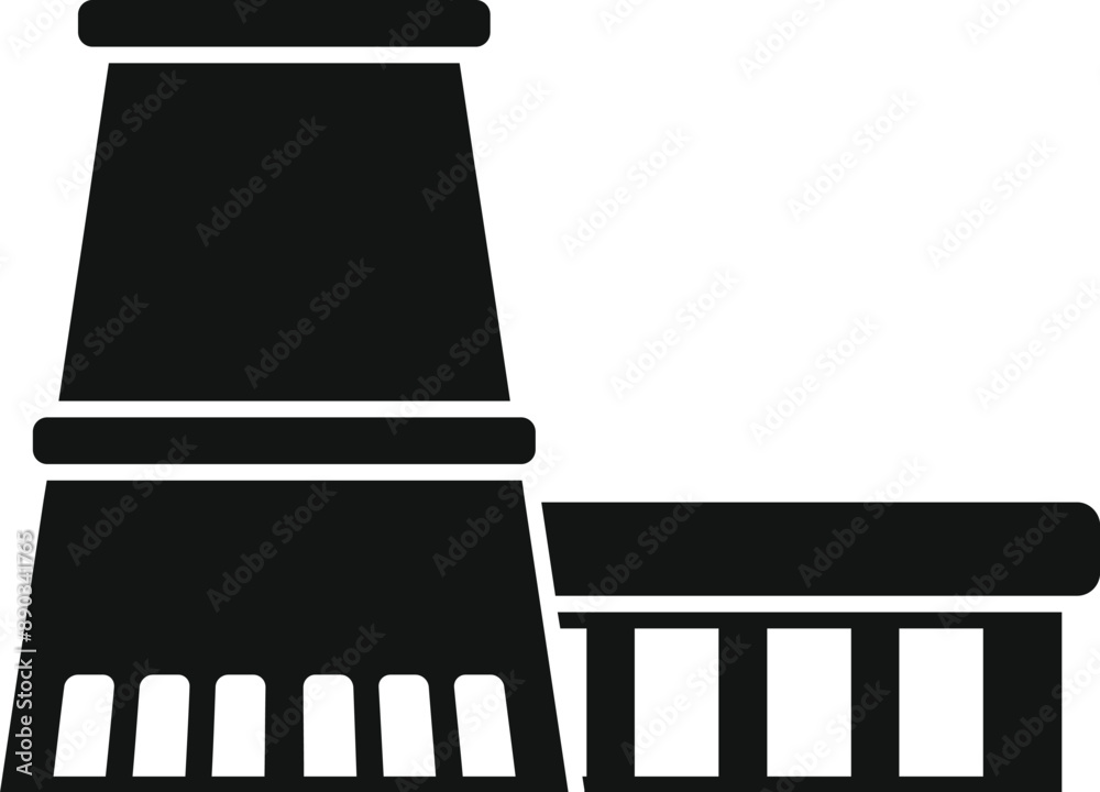 Simple icon representing a factory building with pipes, producing smoke and pollution Simple icon representing a factory building with pipes, producing smoke and pollution