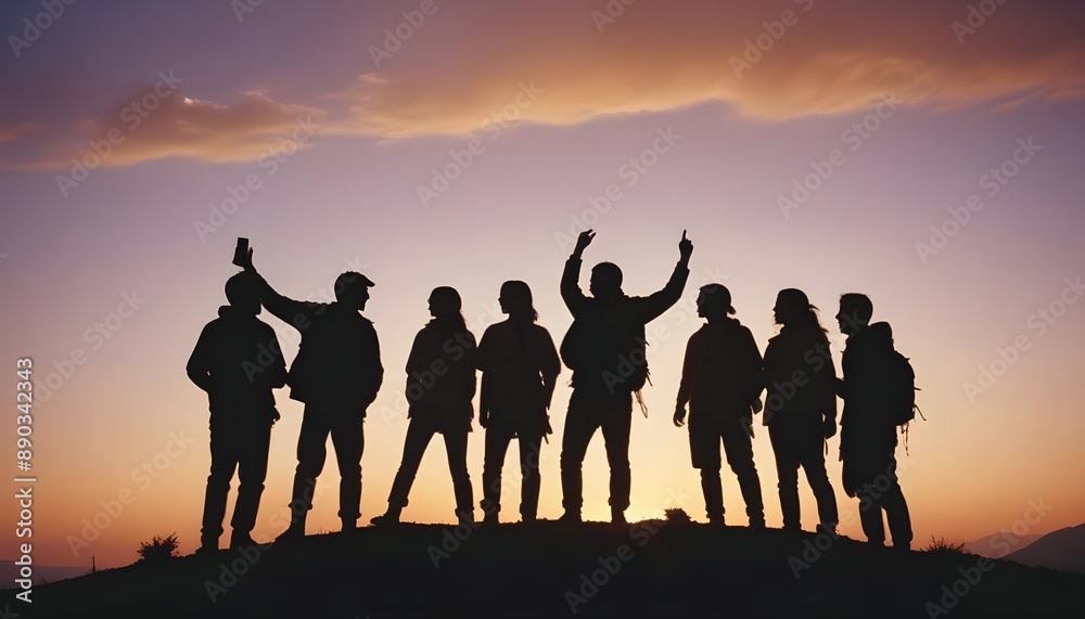 photo a silhouette of group people have fun at the top of the mountain near the tent during the sunset. photo a silhouette of group people have fun at the top of the mountain near the tent during the sunset.