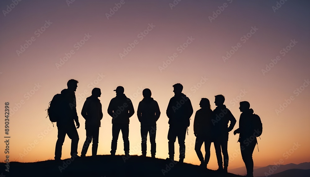 photo a silhouette of group people have fun at the top of the mountain near the tent during the sunset. photo a silhouette of group people have fun at the top of the mountain near the tent during the sunset.