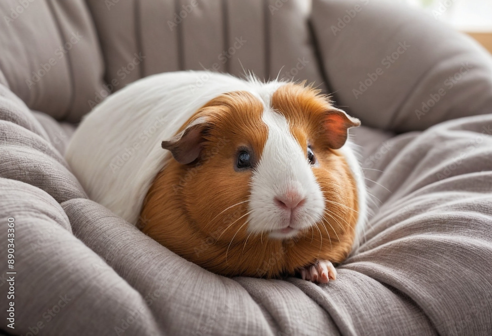 A sleepy guinea pig curled up in a cozy bed. A sleepy guinea pig curled up in a cozy bed.