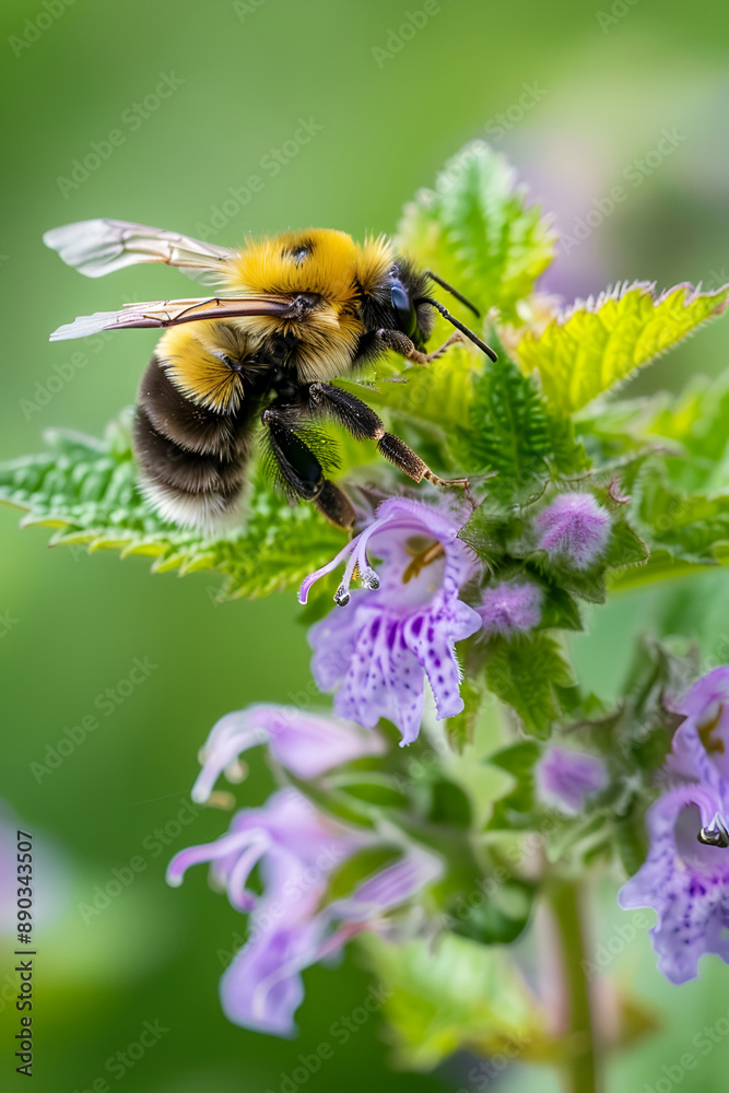 Bumblebee pollinating a vibrant flower in the garden Bumblebee pollinating a vibrant flower in the garden