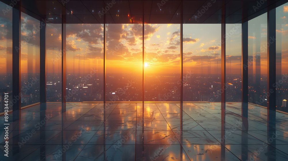 Fototapeta premium Empty office in Business center with many glasses window