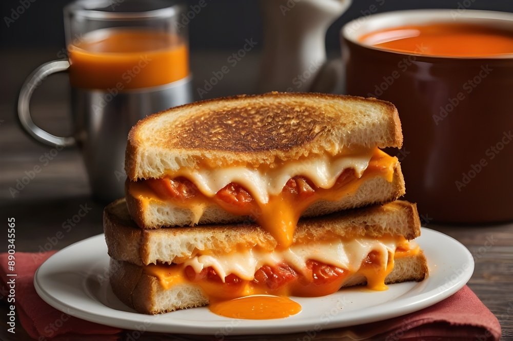 A classic grilled cheese sandwich with tomato soup.
