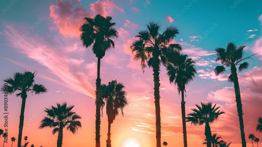 Obraz premium palm trees on the beach at sunset
