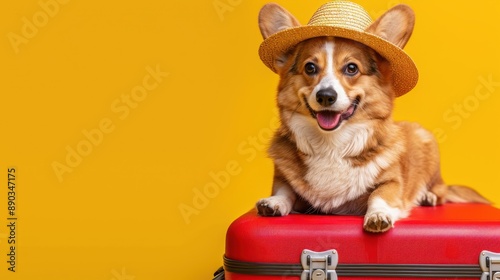 The dog with straw hat photo