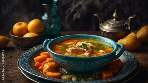 Chorba beida chicken soup, traditional food Algeria photo