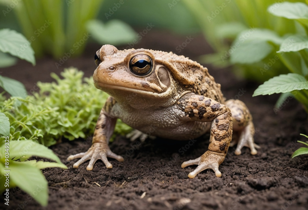 A curious toad hopping through a garden. A curious toad hopping through a garden.