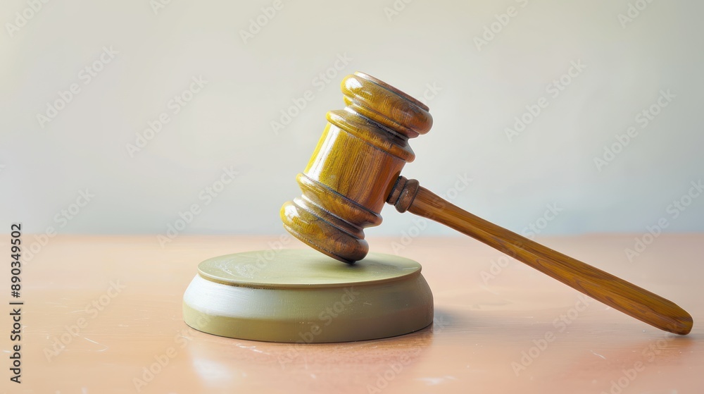 A wooden gavel about to strike olive green circle, legal action, courtroom tool A wooden gavel about to strike olive green circle, legal action, courtroom tool