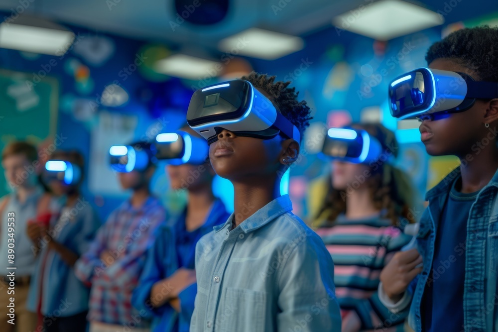 Children Immersed in Virtual Reality Learning in Bright Classroom Setting Children Immersed in Virtual Reality Learning in Bright Classroom Setting
