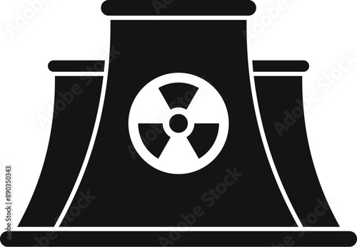Black and white icon of a nuclear power plant generating electricity